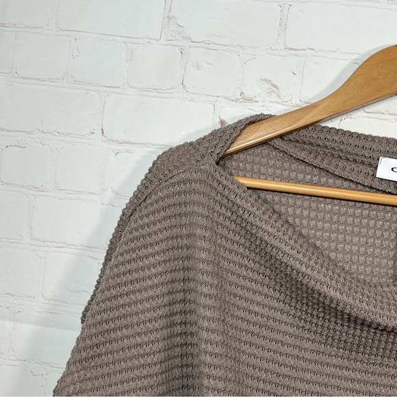 Gilli Waffle Knit Top Womens Size Large Brown Tie Front Short Sleeve Boat Neck - Picture 3 of 11